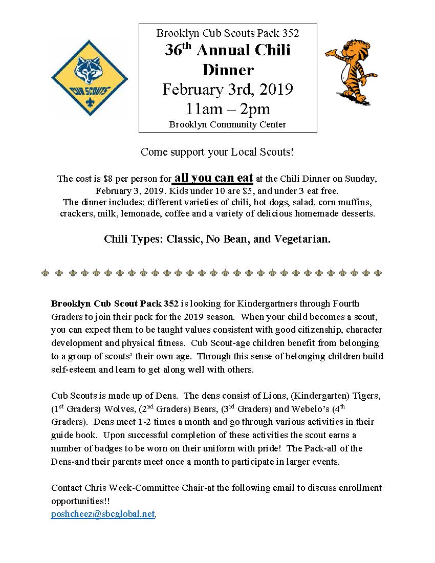 36th Annual Cub Scouts Chili Dinner Village of Brooklyn