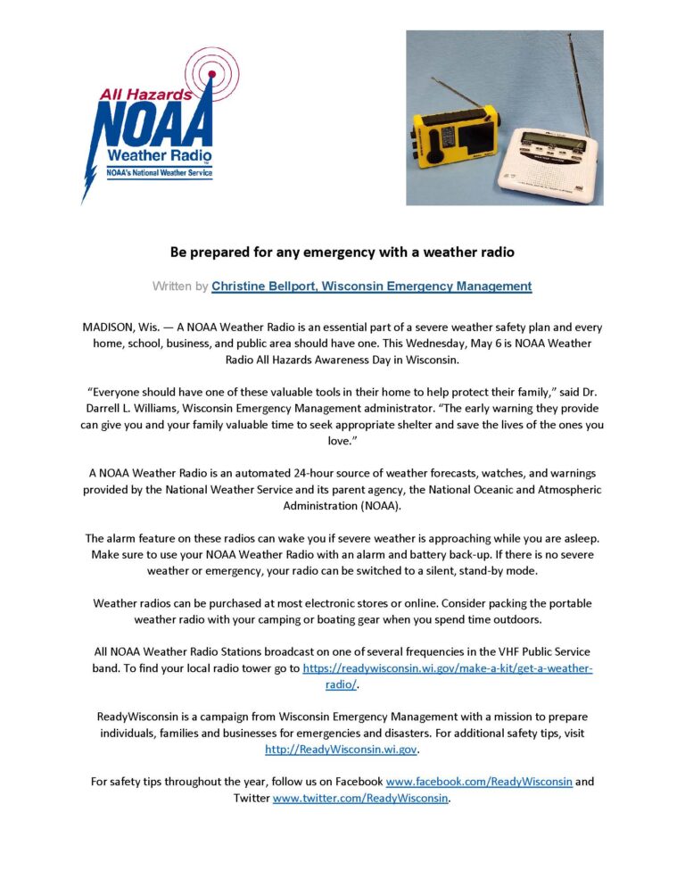 Wednesday, May 6 is NOAA Weather Radio All Hazards Awareness Day