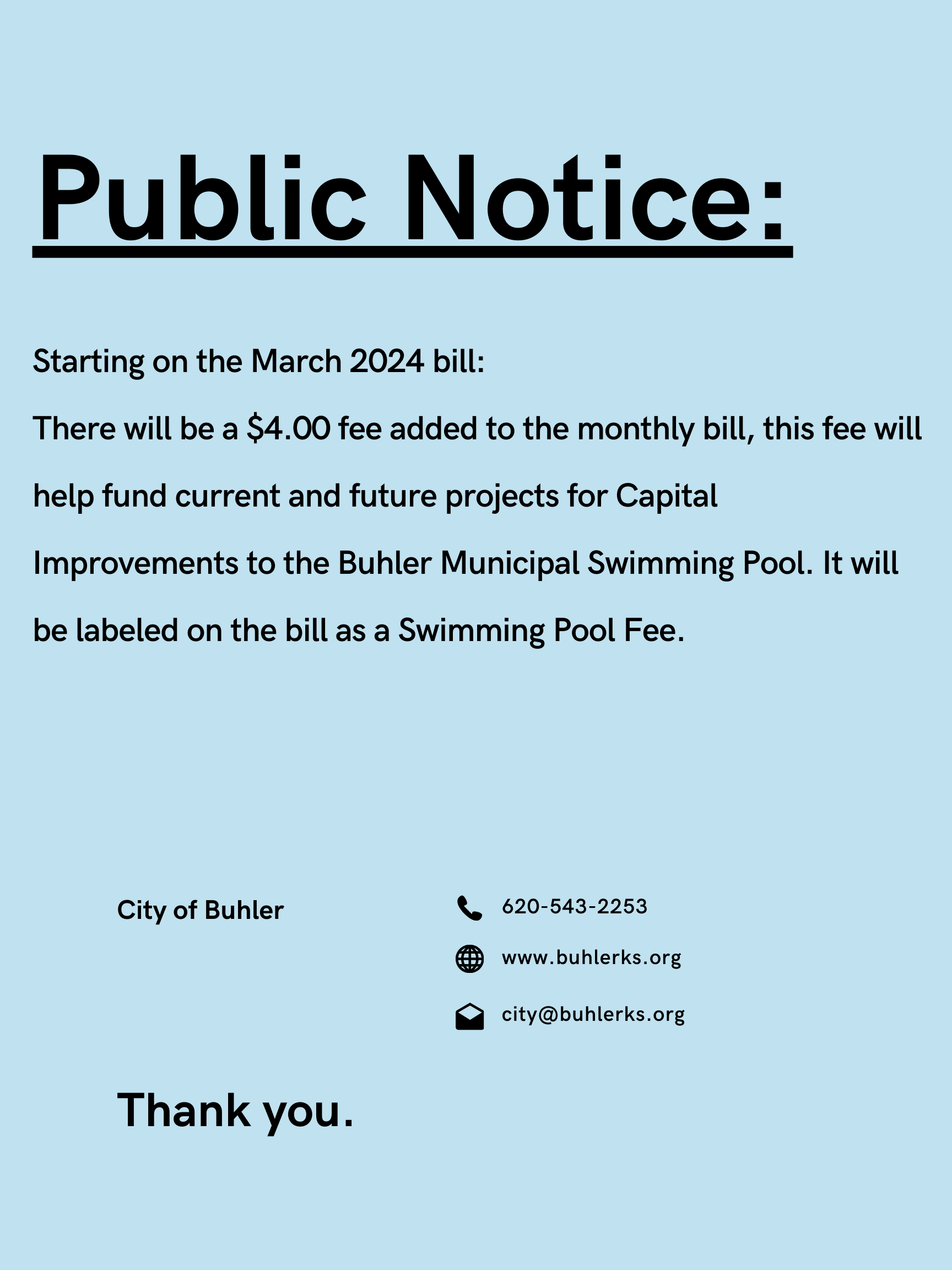 Swimming Pool Fee City of Buhler