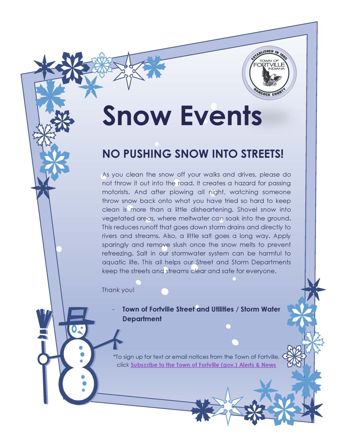 Snow Events Snow Removal Town of Fortville