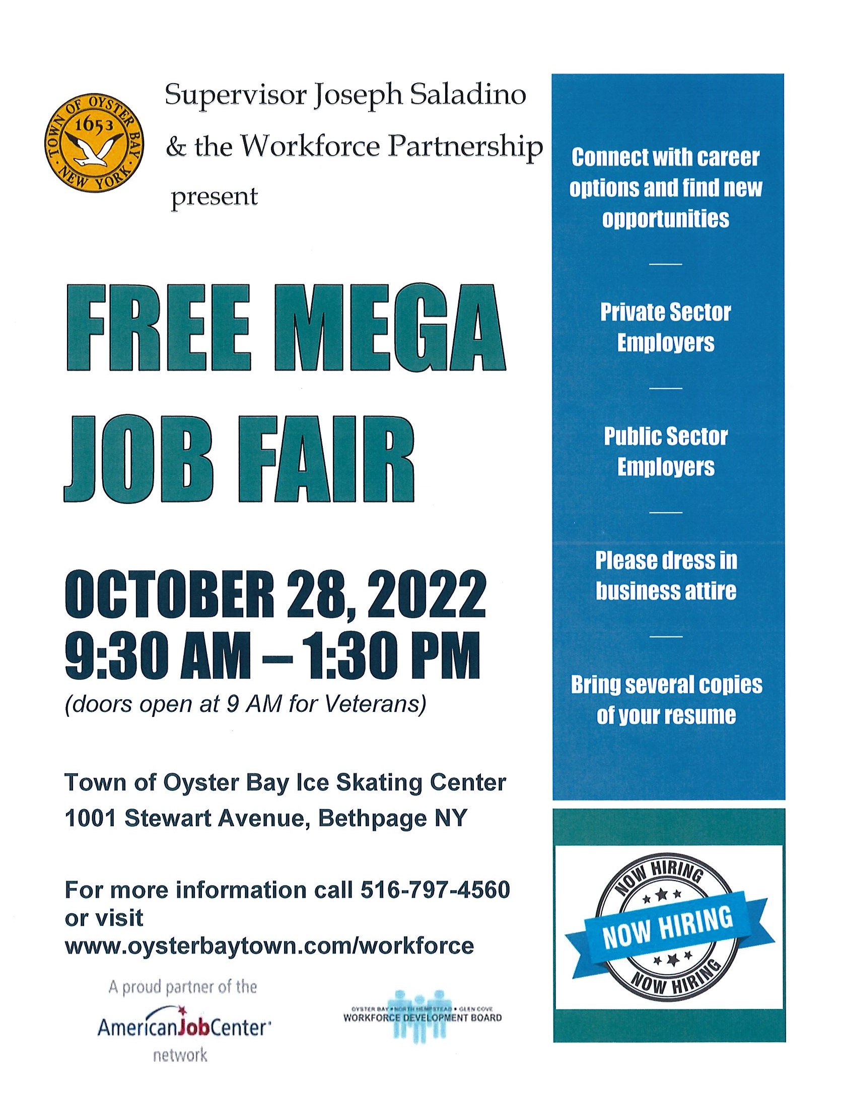 FREE MEGA JOB FAIR 930AM to 130pm Friday, 10/28/2022 City of Glen Cove