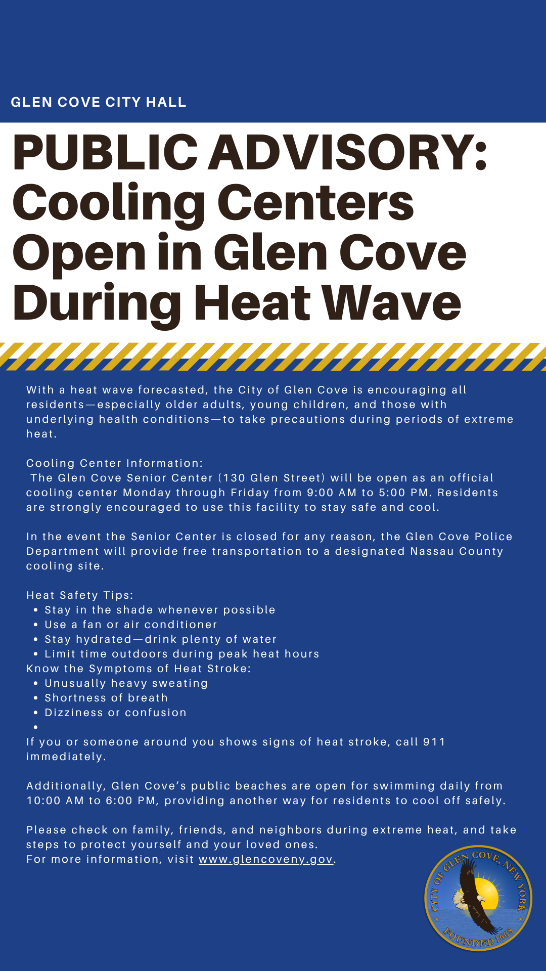 PUBLIC ADVISORY: Cooling Centers Open in Glen Cove During Heat Wave ...