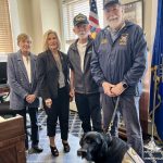 Veterans Day Honoree David Christie Deputy Mayor Donna McNaughton, Mayor Pamela Panzenbeck, Honoree David Christie, VFW Post 347 Commander Howard Stillwagon, and Cruiser.