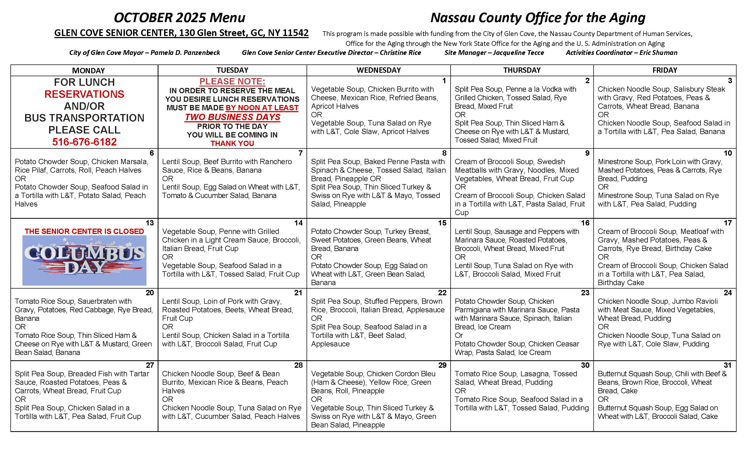 October menu