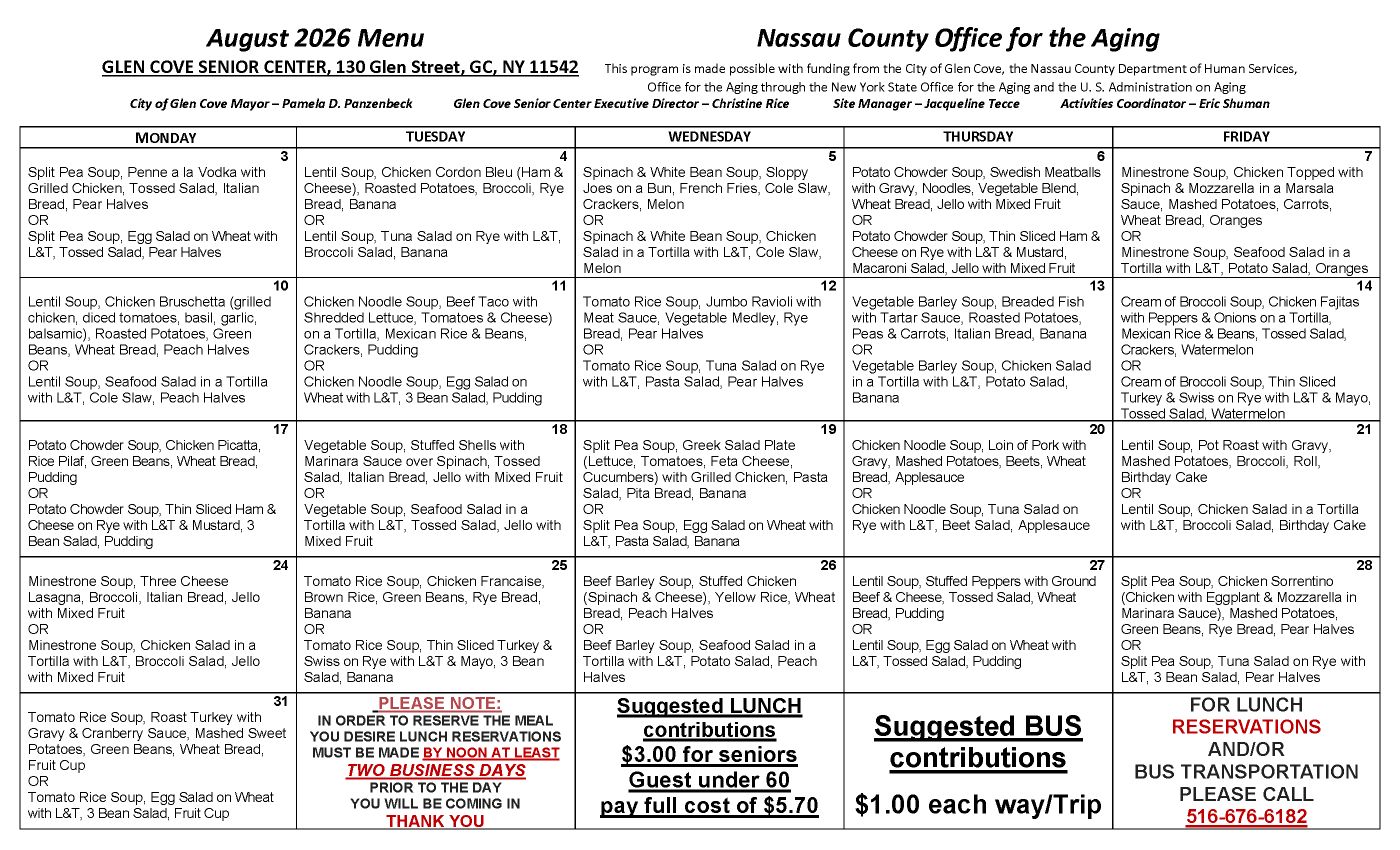 August menu 2026
