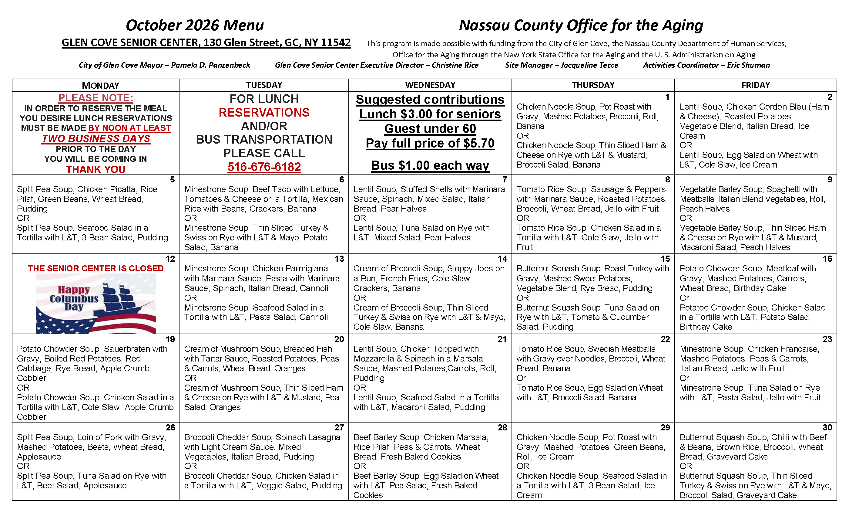 October MENU