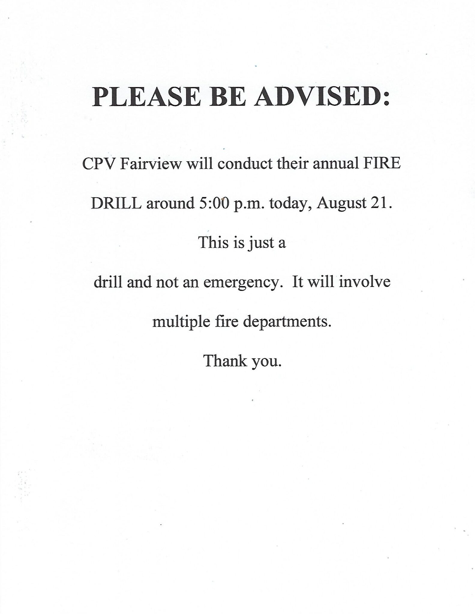 ANNUAL FIRE DRILL Jackson Township