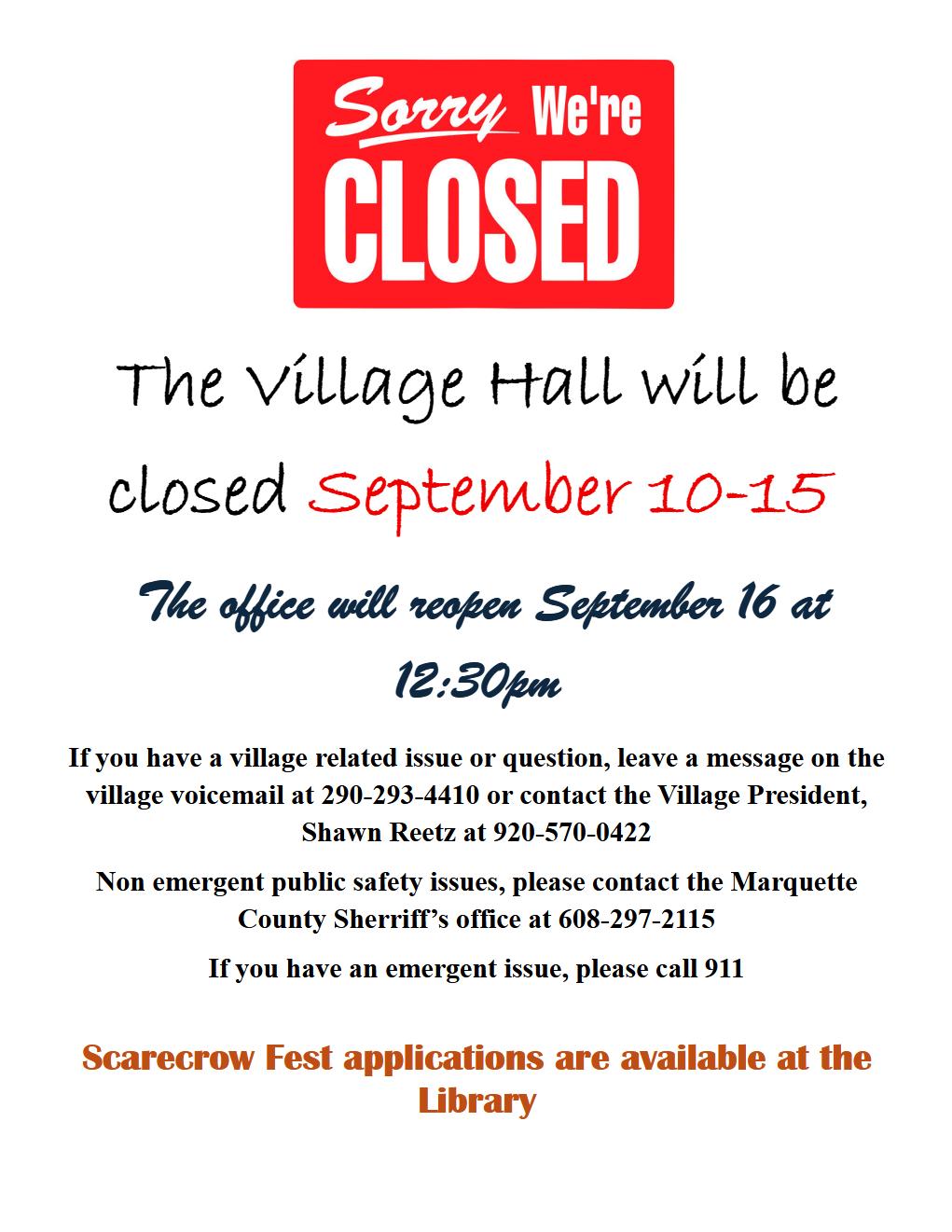 Village hall closed Village hall closed
