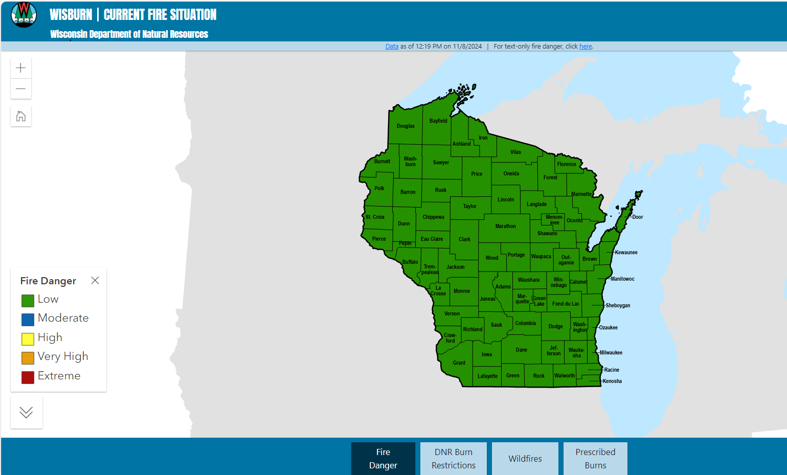 Fire Risk Map Today Town of Rome, Adams County, Wisconsin