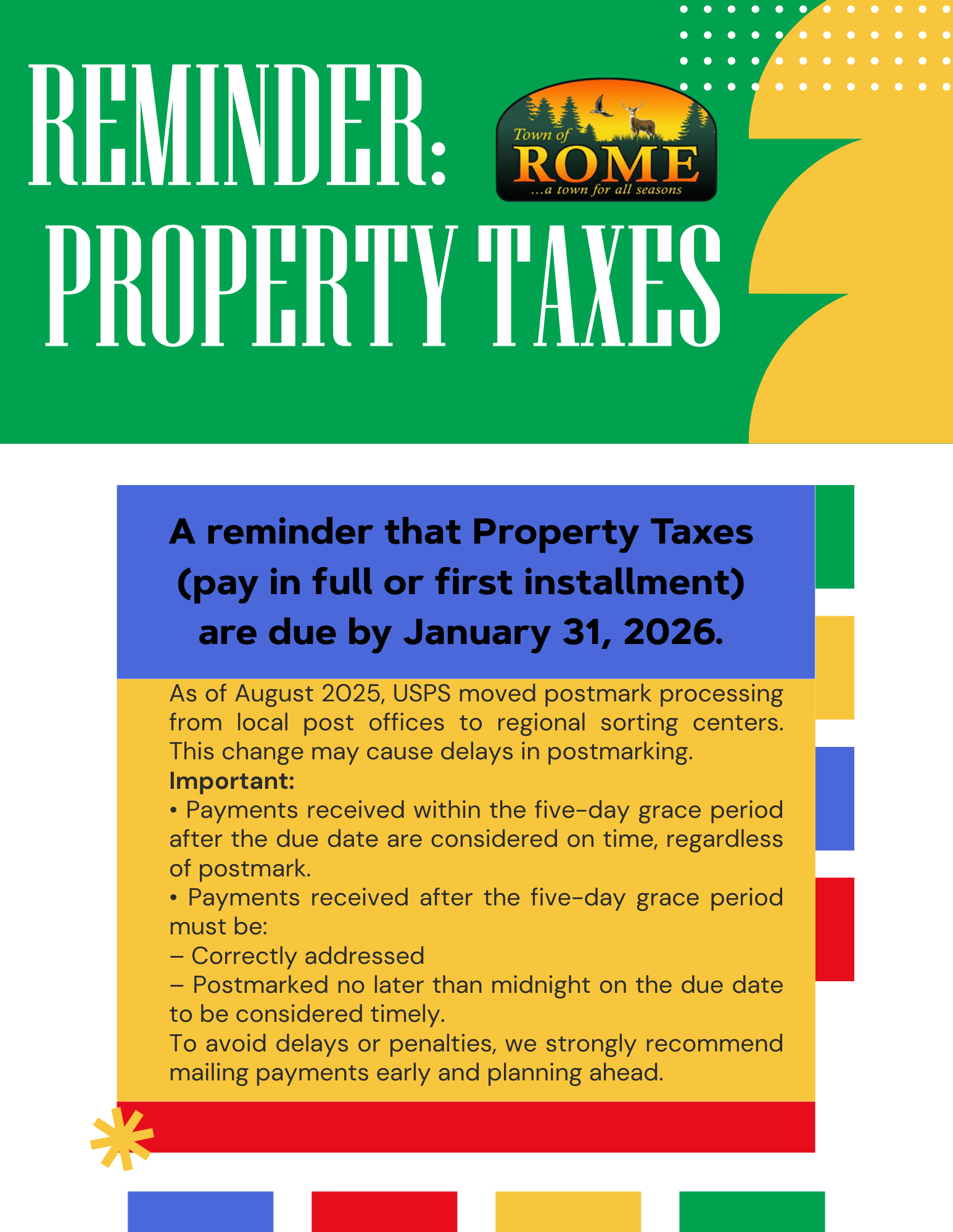 Reminder: Property Taxes – Town of Rome, Adams County, Wisconsin