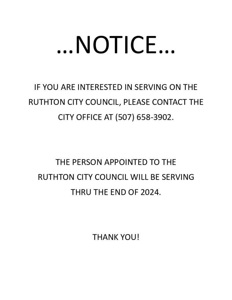 NOTICE City of Ruthton