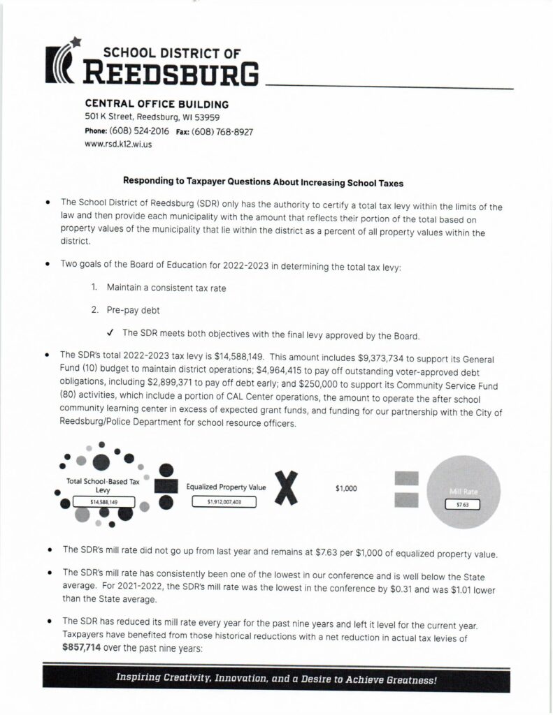 Tax Information Town of Excelsior, Sauk County, Wisconsin