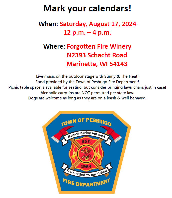 Mark Your Calendars! Town of Peshtigo