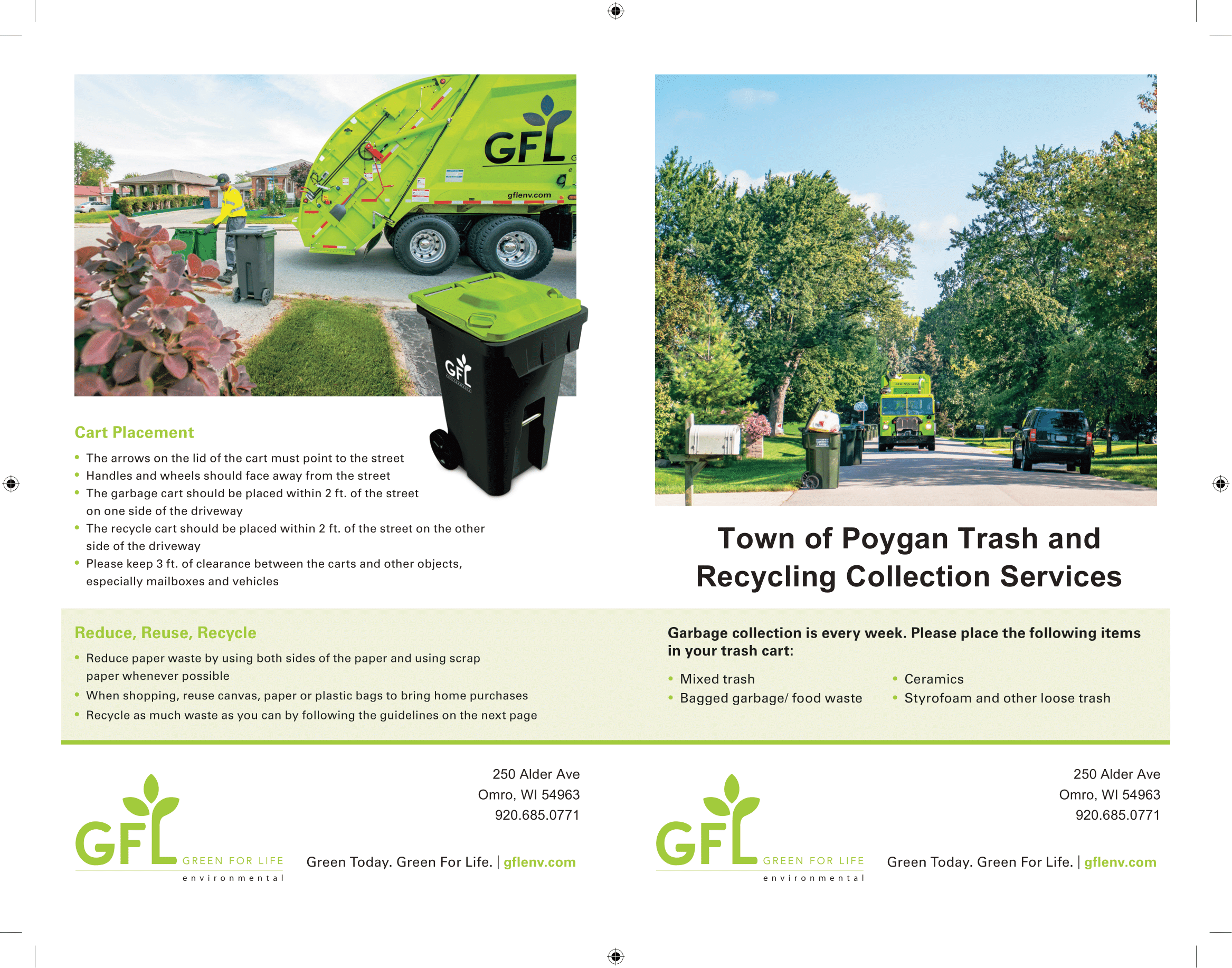 GFL Garbage And Recycling Information Town Of Poygan Winnebago 