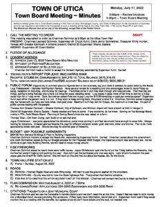 071122 Town Board Meeting Minutes Draft Town Of Utica Winnebago