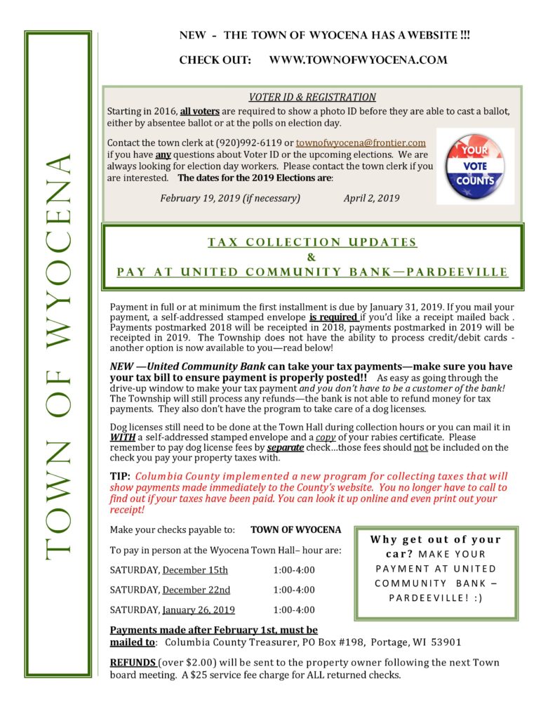 Newsletters Town of Wyocena, Columbia County, WI