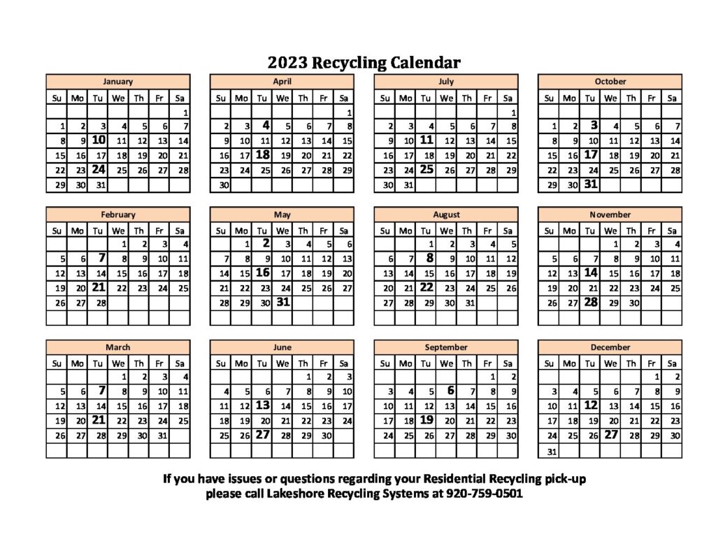2023 Recycling Calendar Village Of Blackcreek
