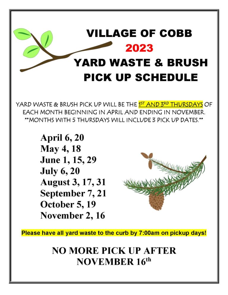 Last Brush Pickup for 2023 Village of Cobb, Iowa County, Wisconsin