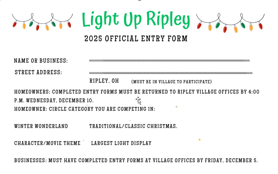 Example Ripley Entry 2026 Light Up Ripley Entry Form – Village of Ripley
