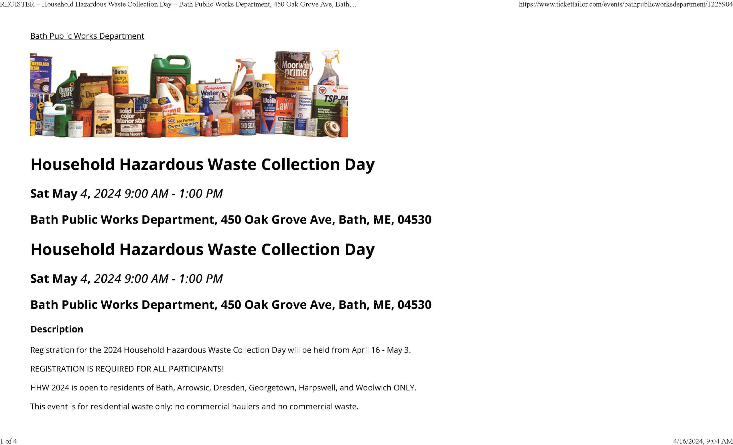 Household Hazardous Waste Day Town of Woolwich