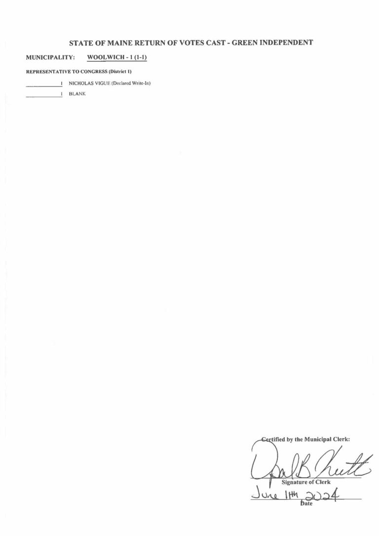 June 11th Election Results Town of Woolwich